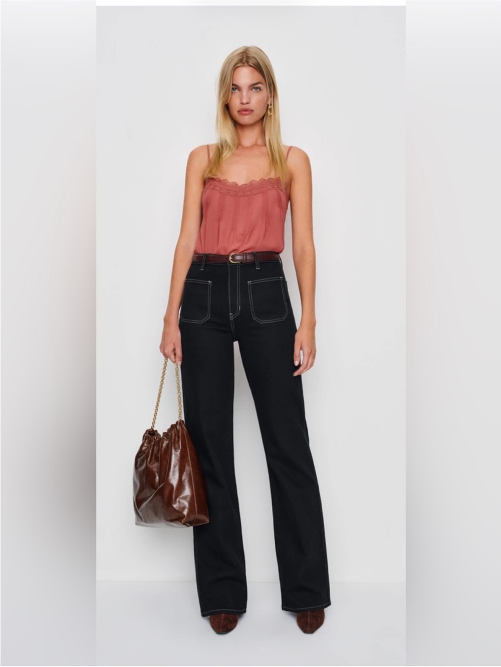 Reformation Alyssa High Rise Wide Leg Jeans Black 28